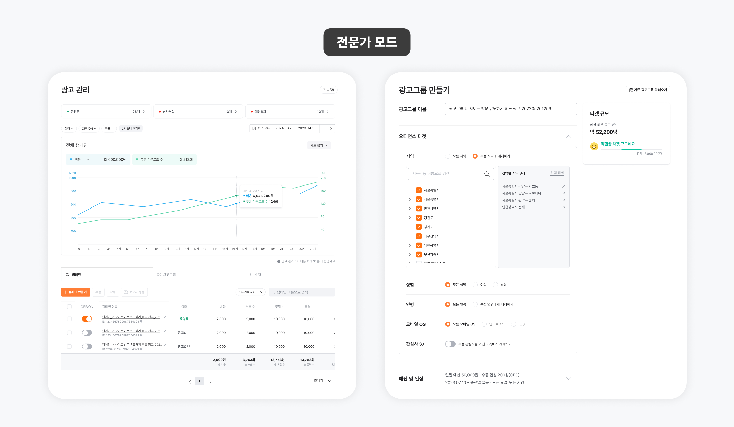 다양한 타겟팅과 정교한 관리 기능을 제공하는 당근 광고 전문가모드