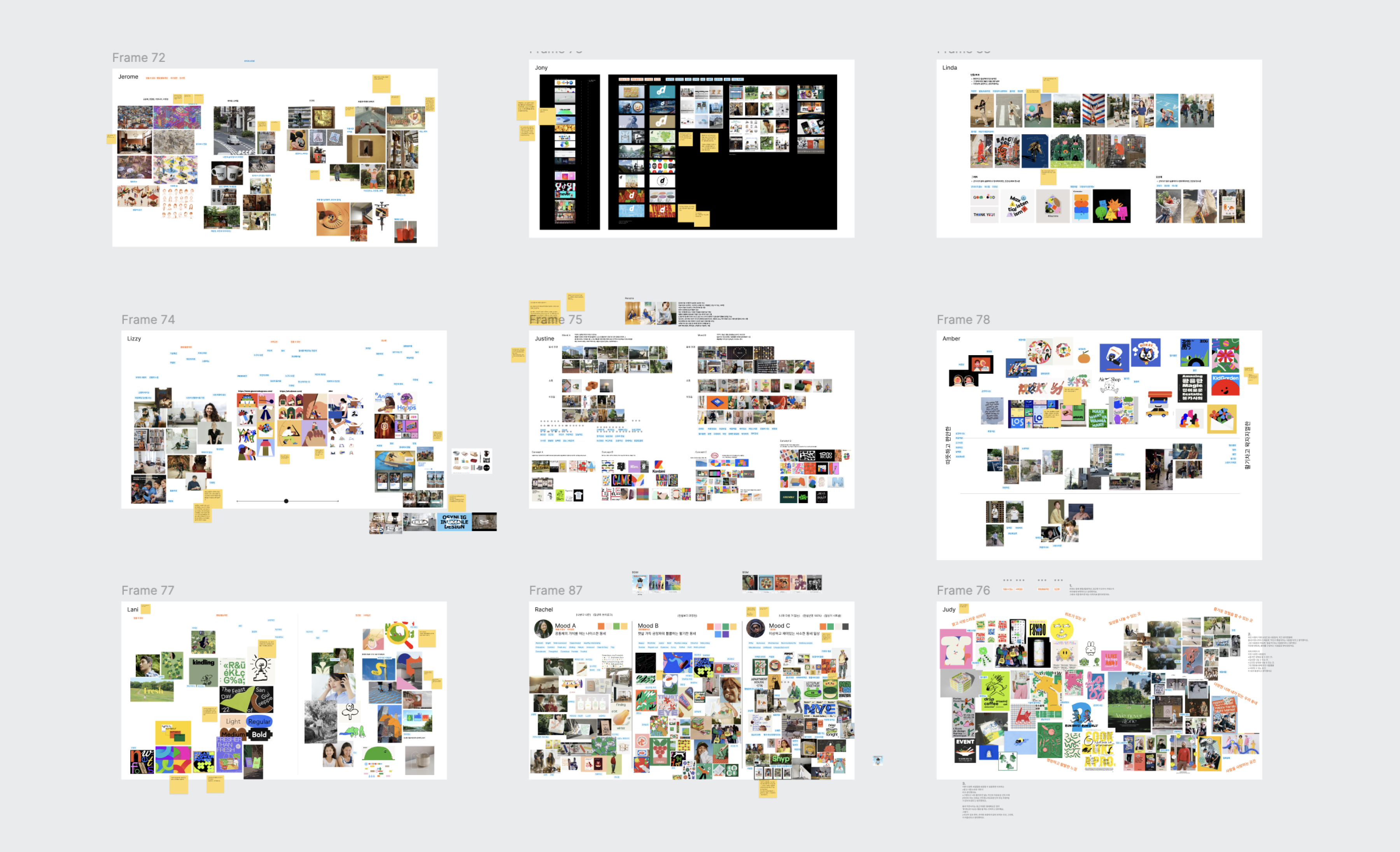 우리 모두는 ‘당근다움’의 핵심이 이웃과 우리 주변을 향한 따뜻한 관심, 배려, 그리고 애정 어린 시선에 담겨있다고 보았다. 차려입지 않고 편하게 나서도 되는 가까운 동네, 이웃과 주고받는 수줍은 인사, 골목골목 느껴지는 온기와 저마다의 정다운 삶의 이야기를 비추는 것이 당근다움이었고, 무드보드 워크샵은 이러한 인식을 발산하며 동 시에 맞춰가는 과정이었다.